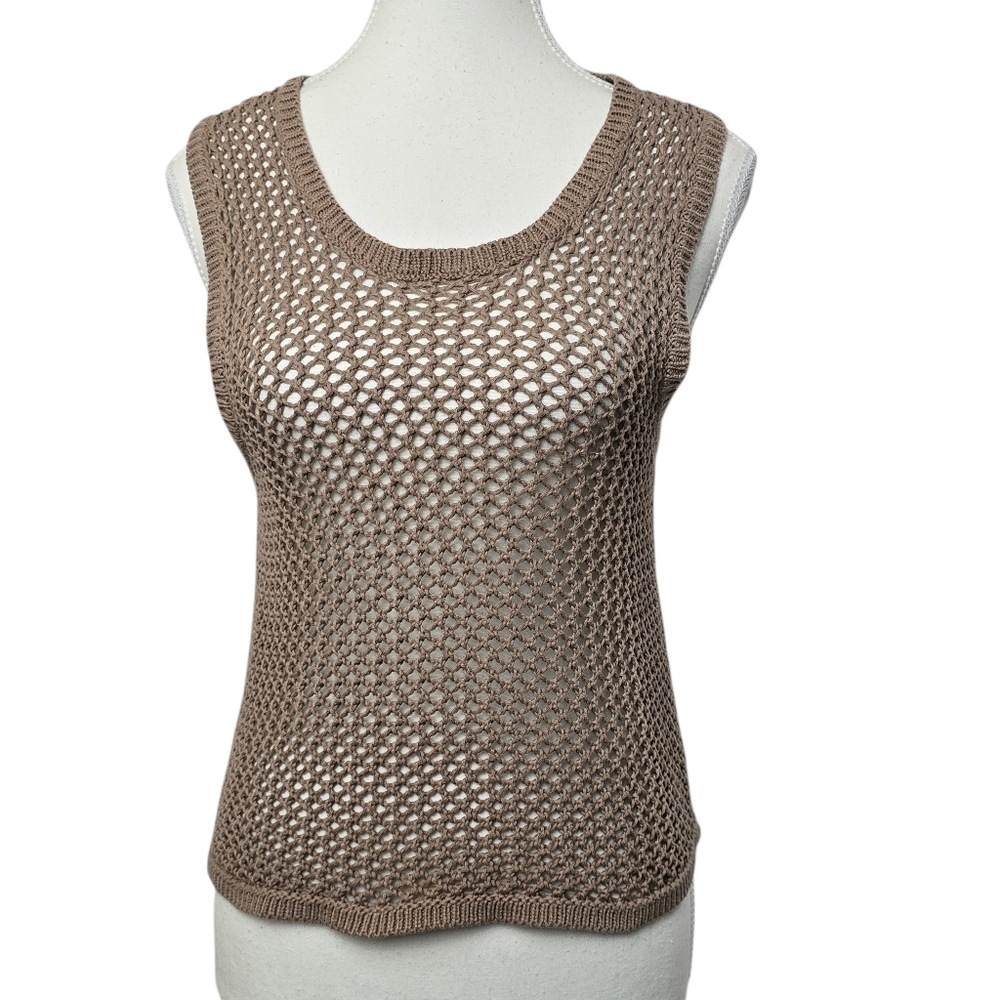 Bluenotes Crochet Tan Boho Tank Top Sz Small Coastal Beach  Resortwear Festival